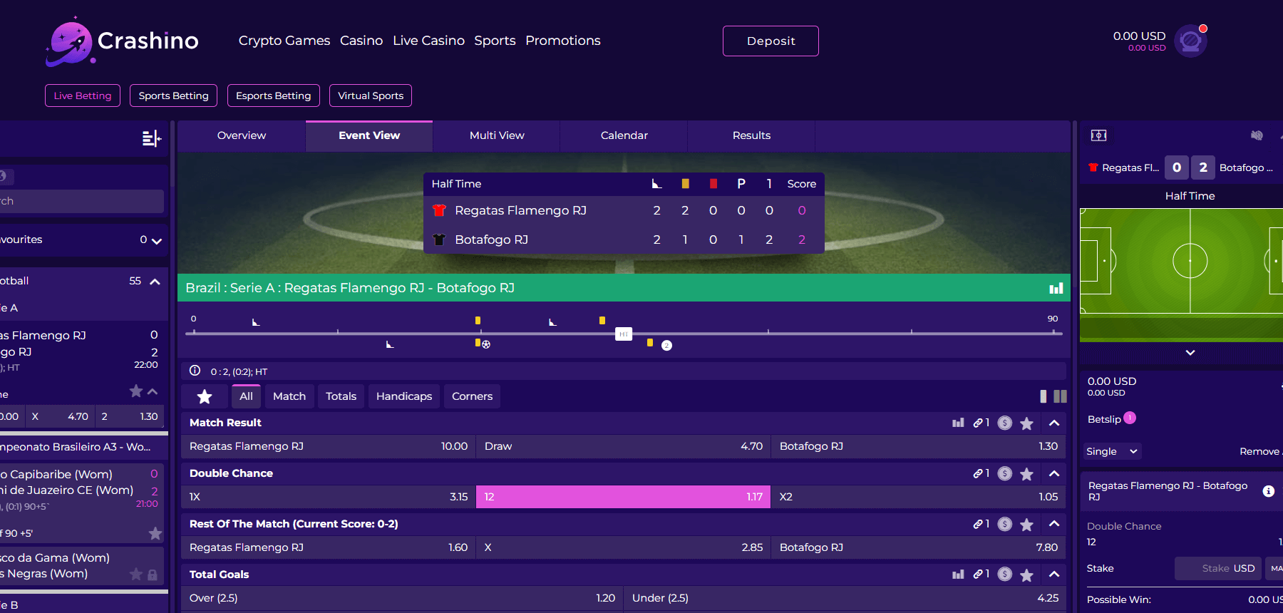 Crashino Sportwetten-Seite