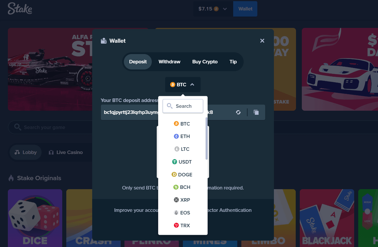 Stake Einzahlungsseite