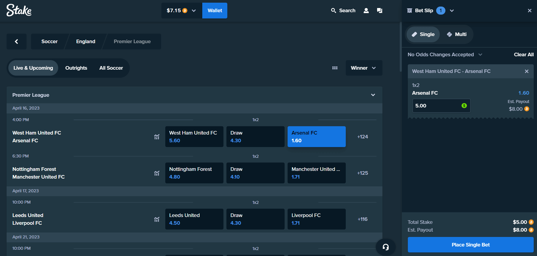 Sportwetten auf Stake