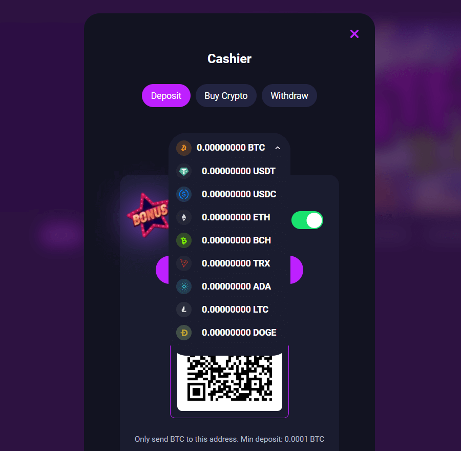 Metaspins Einzahlungsseite