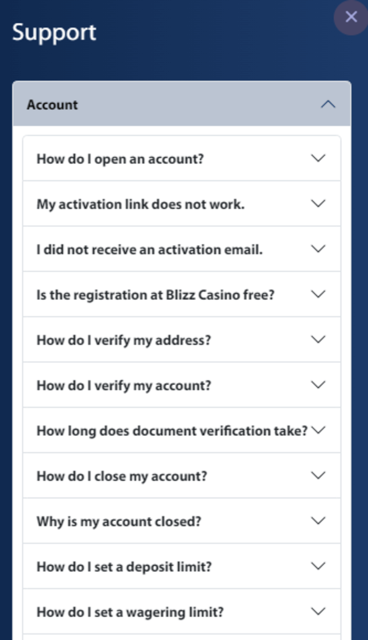Blizz FAQ zur Unterstützung