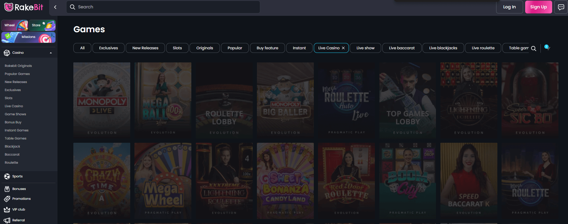 Rakebit Live-Dealer Spiele